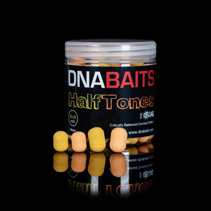 DNA Baits Half Tones Dumbell Wafters — 10x15mm, Yellow/Orange, The Bug