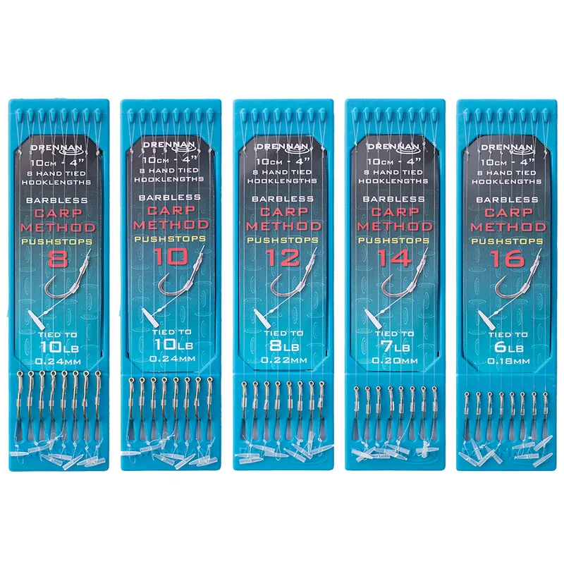 Drennan Carp Method Pushstop Barbless 4″ Hooks to Nylon