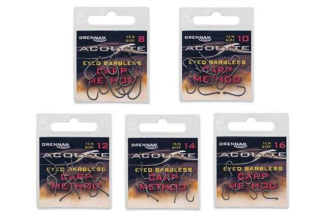 Drennan Acolyte Carp Method Barbless Eyed Hooks — 8