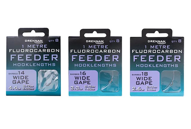 Drennan Fluorocarbon Feeder Wide Gape Hooks to Nylon
