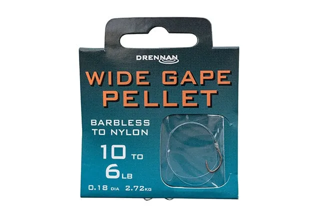 Drennan Wide Gape Pellet Barbless Hook to Nylon