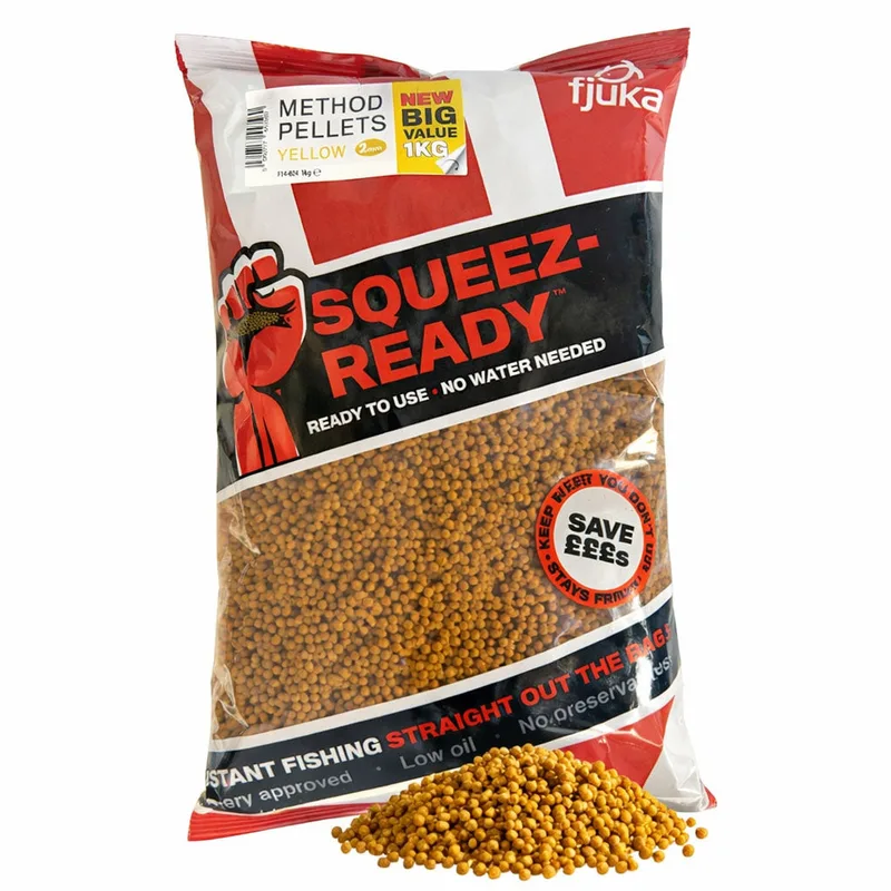 Fjuka Squeez-Ready Coloured Method Pellets 2mm - Yellow, 1kg