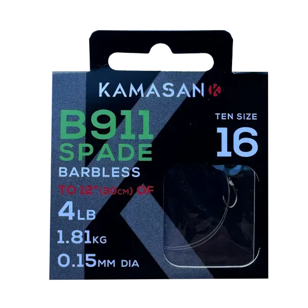 Kamasan B911 Spade Barbless Hooks to Nylon