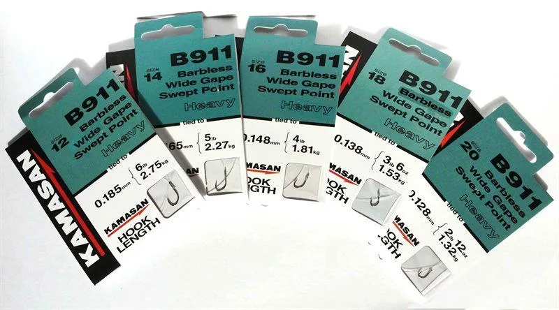 Kamasan B911 Spade Barbless Hooks to Nylon - 12