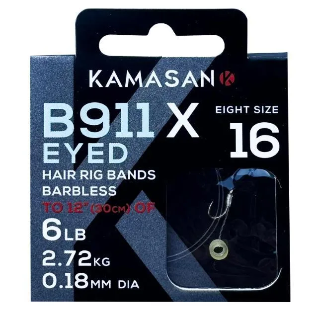 Kamasan B911X Eyed Barbless Hair Rig Band Hooks to Nylon