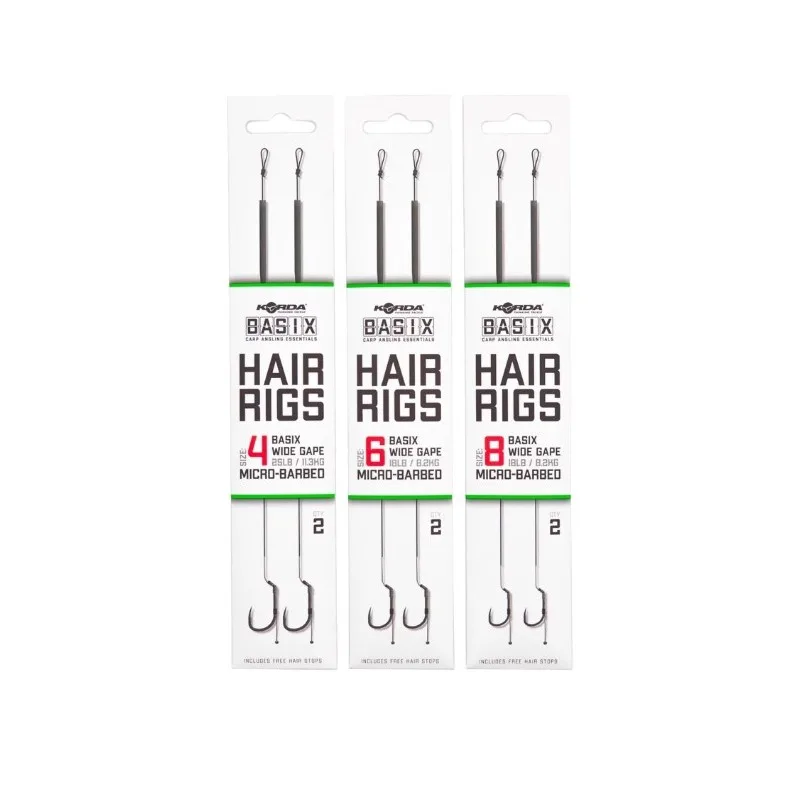 Korda Basix Wide Gape Ready Tied Hair Rigs