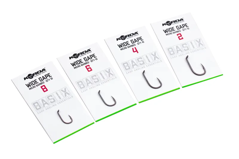 Korda Basix Wide Gape Hooks — 2, Micro Barbed
