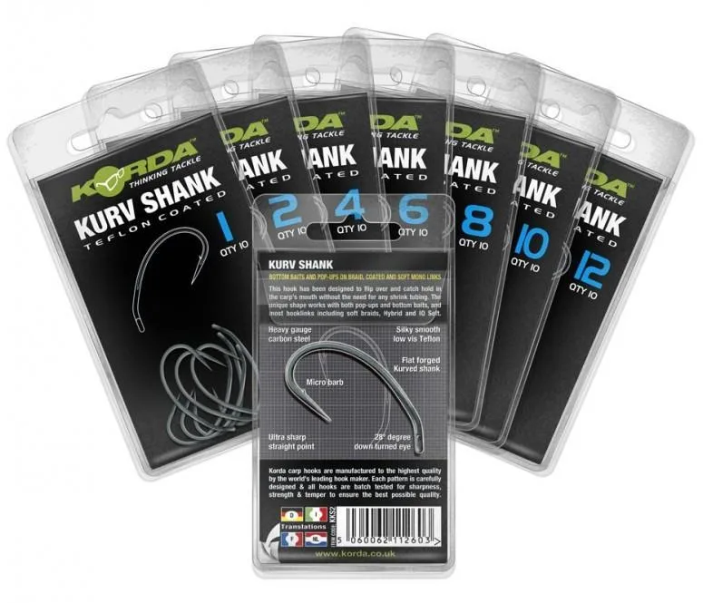Korda Kurv Shank Hooks — 2, Barbed