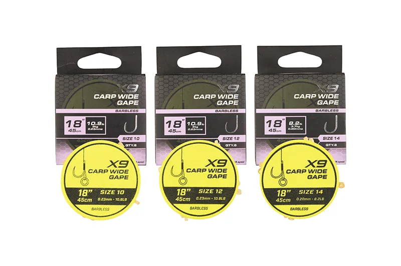 Matrix X9 Carp Wide Gape 45cm Band Rigs - 10, 0.23mm