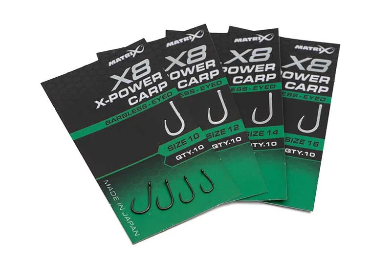 Matrix X8 X-Power Carp Barbless Eyed Hooks