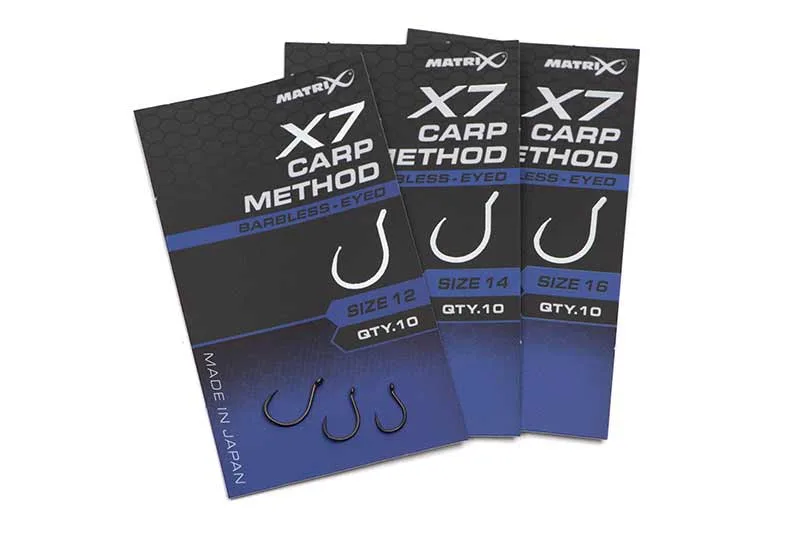 Matrix X7 Carp Method Barbless Eyed Hooks
