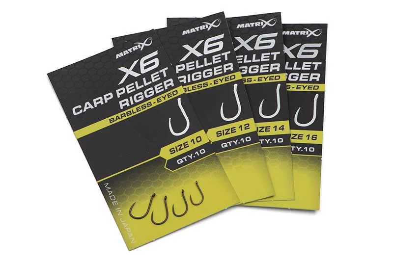 Matrix X6 Carp Pellet Rigger Barbless Eyed Hooks
