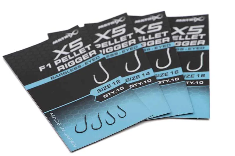 Matrix X5 F1 Pellet Rigger Barbless Eyed Hooks