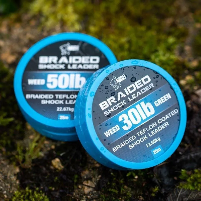 Nash Braided Shock Leader 30lb Weed Green 25m