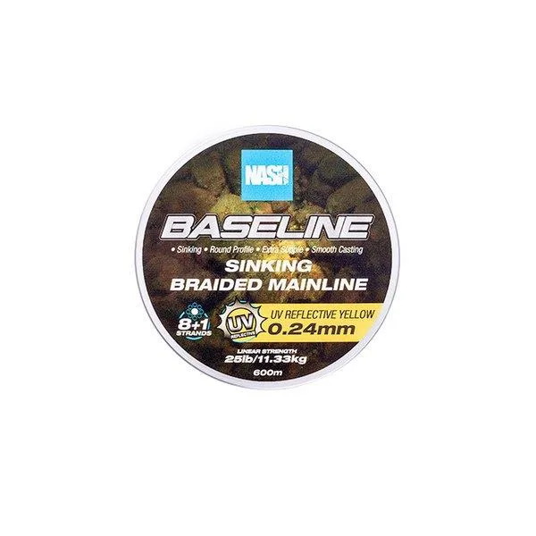 Nash Baseline Sinking Braid UV Yellow - Nash Baseline Sinking Braid UV Yellow 25lb/0.24mm 600m