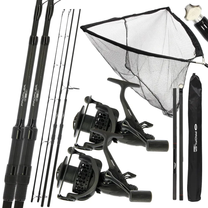 NGT 10ft Profiler Rods x2 & CR60 Reels x2 + Profiler Net & Handle