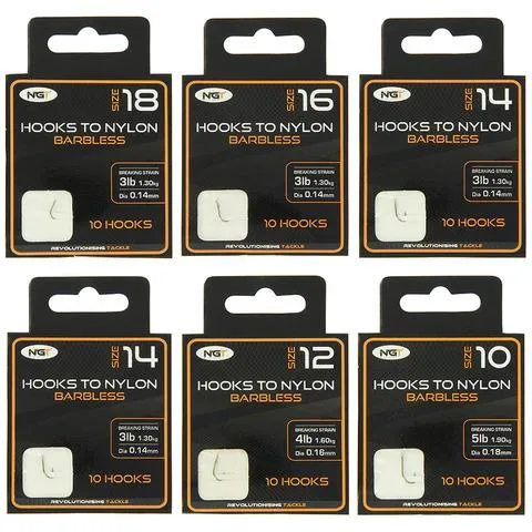 NGT Barbless Hooks to Nylon - 10
