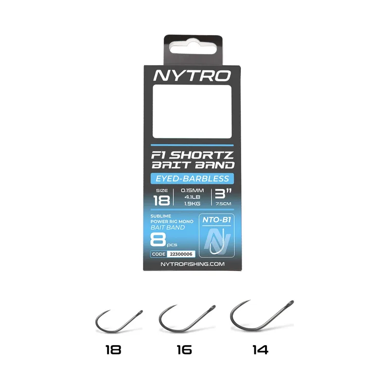 Nytro NTO-B1 Barbless F1 Shortz Latex Bait Band Rigs 3in - 14