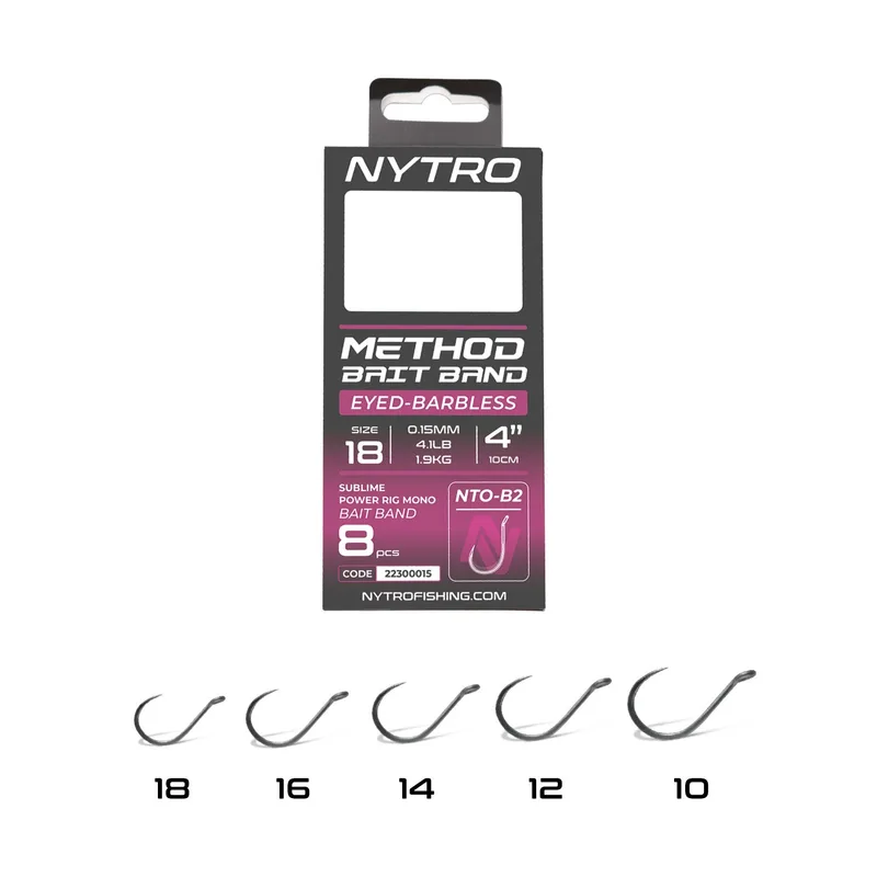 Nytro NTO-B2 Barbless Method Latex Bait Band Rigs 4in - 12, 0.21mm