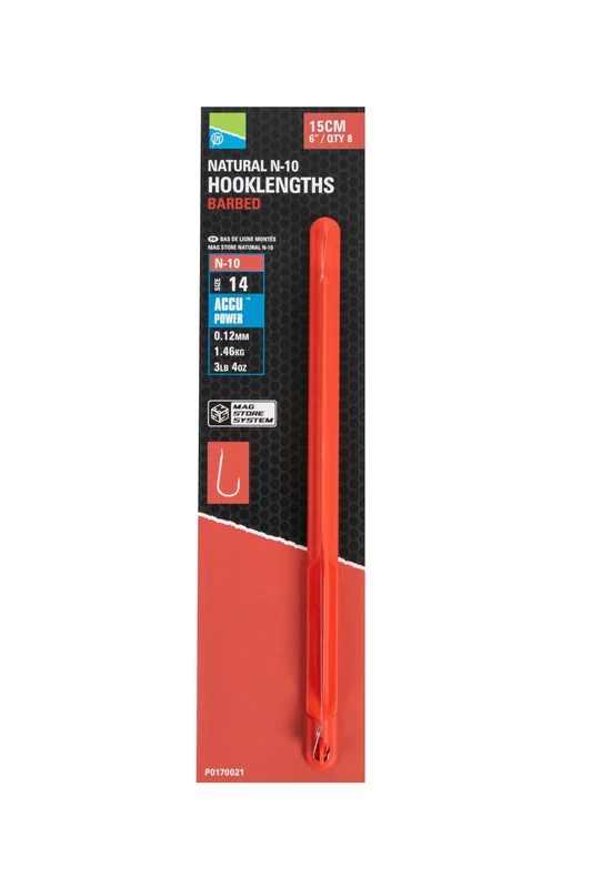 Preston Innovations Preston Natural N-10 Hooklengths Barbed 15cm - 14
