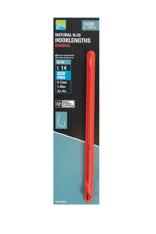 Preston Innovations Preston Natural N-20 Hooklengths Barbed 15cm - 12