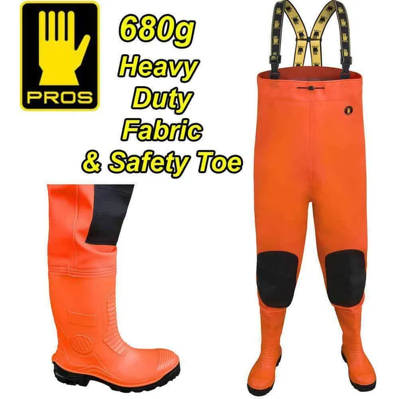 Pros 680G Safety Hi-Vis Deluxe Heavy Duty Chest Waders - Pros 680G Safety Hi-Vis Deluxe Heavy Duty Chest Waders UK 12 - Hi Vis Chest