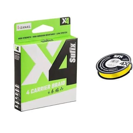 Sufix X4 Carrier Braid - 150m, Hi Vis Yellow, 0.165mm