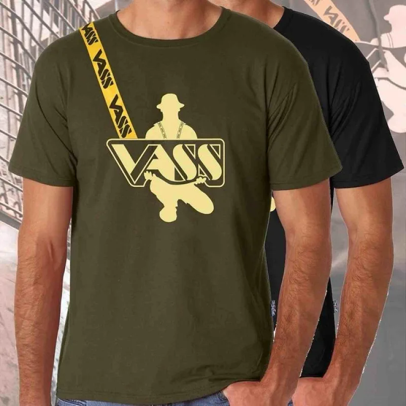 Vass Khaki Printed T Shirt with Strap — Medium