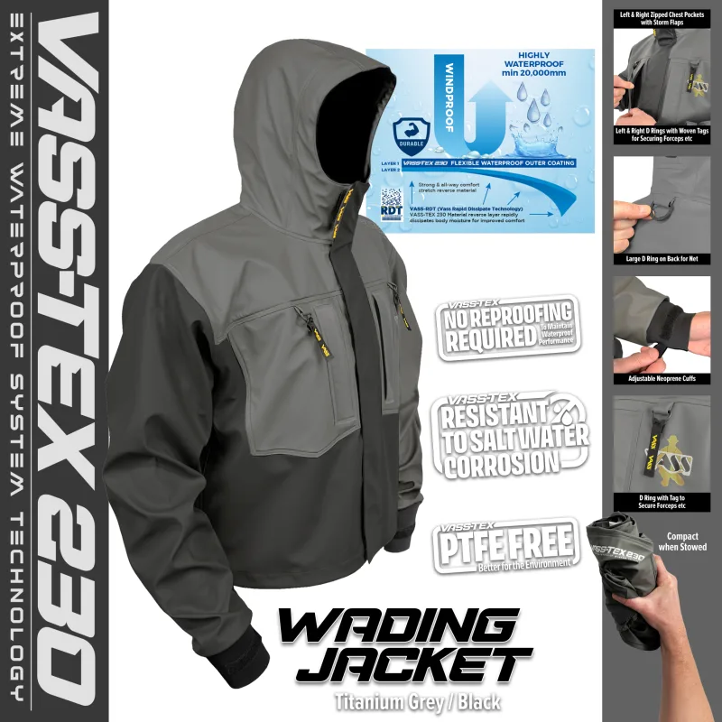 Vass-Tex 230 Unlined Waterproof Short Wading Jacket - Vass-Tex 230 Unlined Waterproof Short Wading Jacket Grey/Black Small