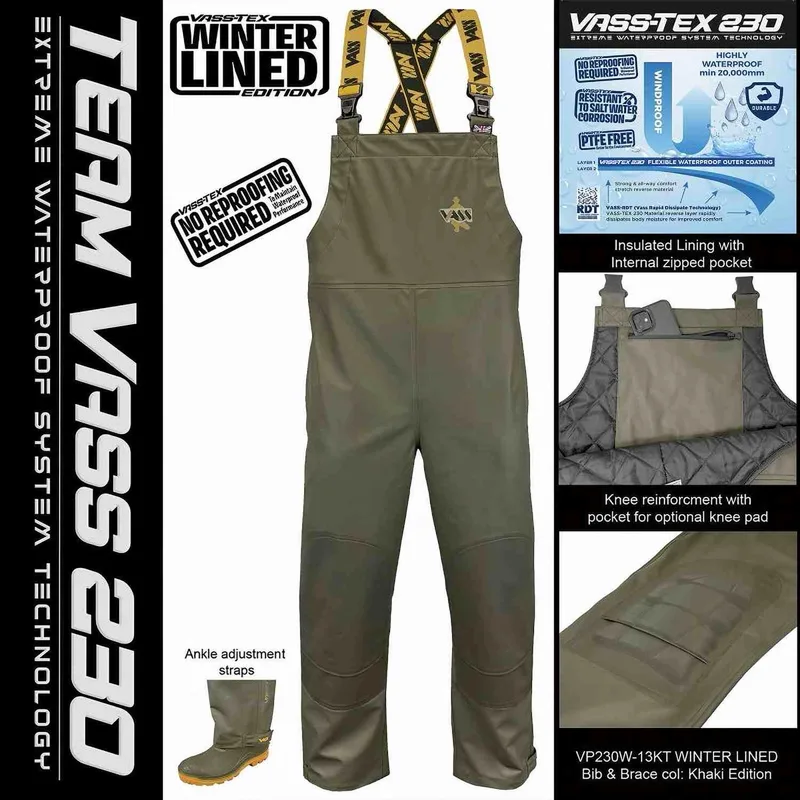 Vass Team Vass 230 Winter Bib & Brace w/Knee - Small, Khaki