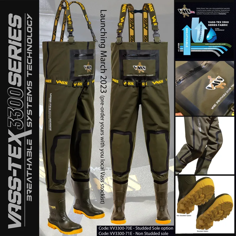 Vass-Tex 3300 Heavy Duty Breathable Chest Wader, Non Studded, 8 UK